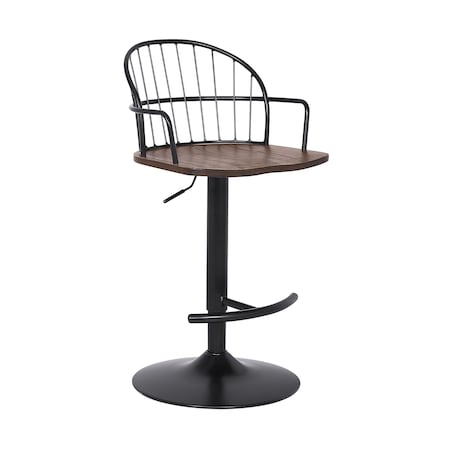 Armen Living Edward Adjustable Walnut Glazed Barstool in Black Powder Coated Finish LCEWBABLWA